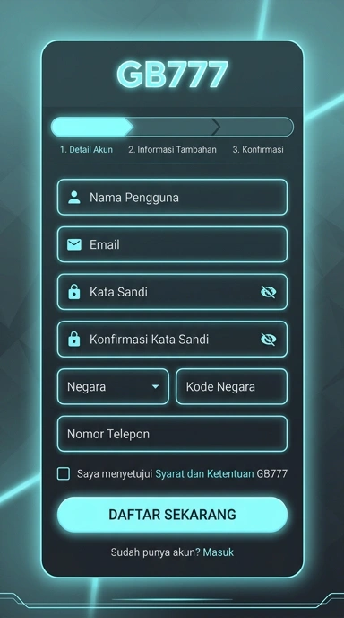 Tampilan halaman daftar gb777